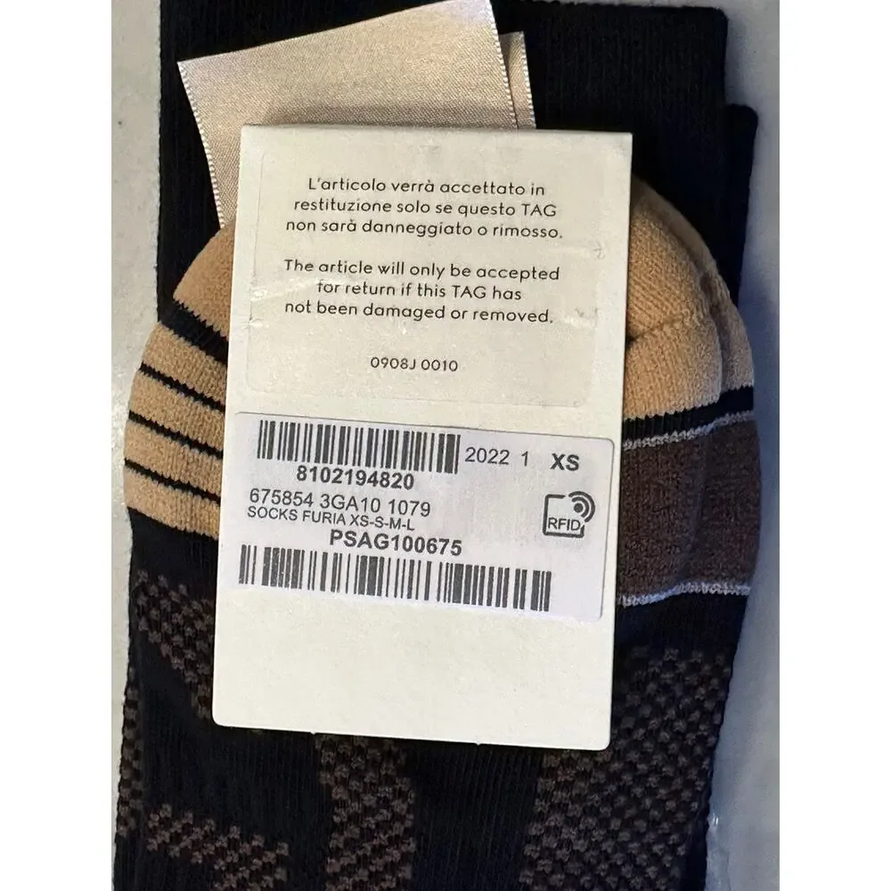 NWT Gucci GG Black/Beige Socks Size XS (16-18 cm) Made in Italy 675854